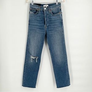 Re/Done 70s Ultra High Rise Stove Pipe Jeans in Vintage Indigo Destroy Size 26
